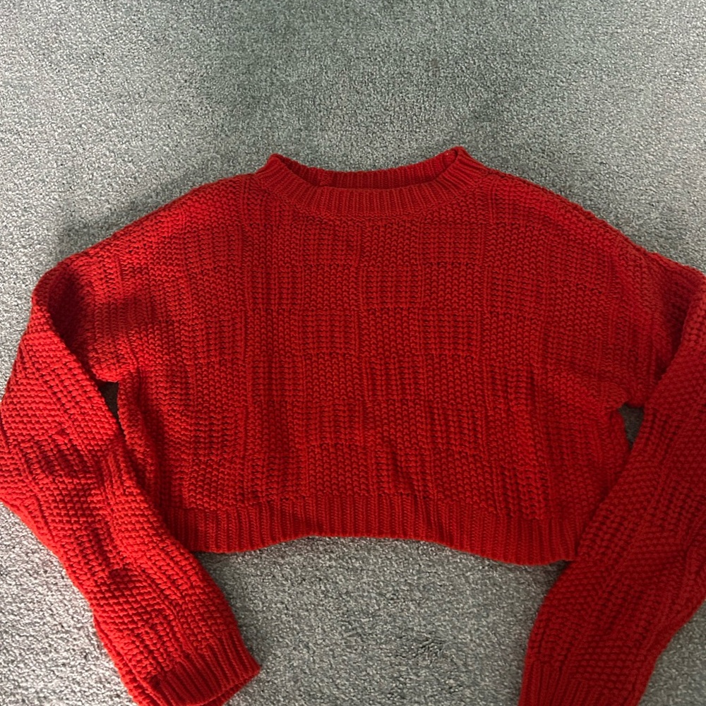 Red Knit Cropped Sweater